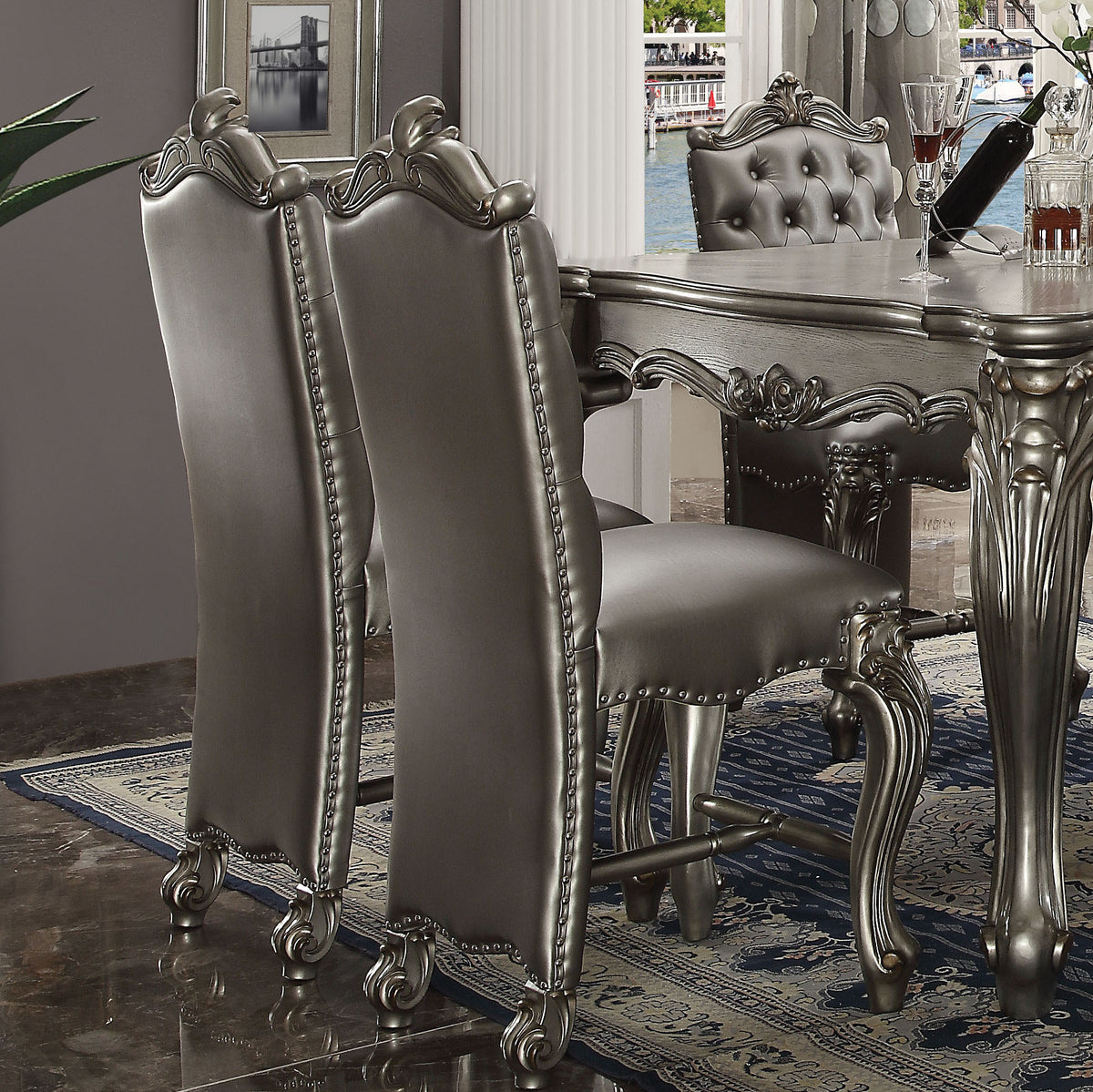 Silver And Antique Platinum Tufted Counter Height Chair Set Of 2 Solid Silver Dining Room Side Chair Tufted Back Set Of 2 Solid Wood Mdf