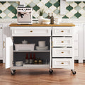 K&K 52'' Kitchen Island With Drop Leaf, Embossed Texture Kitchen Island On Wheels With Spice Rack, Towel Rack, 2 Doors And 5 Drawers, Kitchen Storage Cart With Adjustable Shelf For Kitchen, White