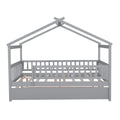 Full Size Wooden House Bed With Twin Size Trundle, Gray Full Gray Solid Wood Mdf