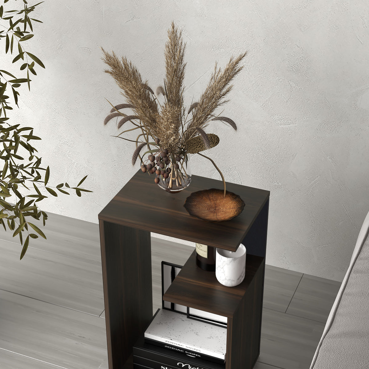 Everet 25" High Coffee Table Dark Oak Desk Top Primary Living Space Modern Freestanding Rectangular Open Storage Coffee & End Tables Rectangular Particle Board