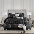 7 Piece Tufted Comforter Set Black King King Black Polyester