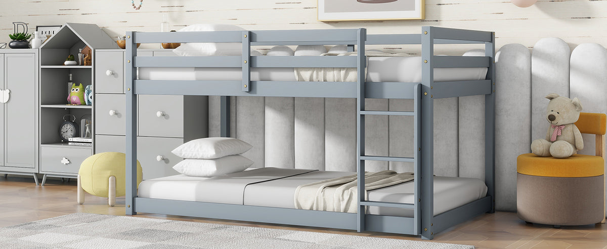 Solid Woodensolid Rubber Wooden Twin Over Twin Loft Bed With Ladder ,Upper And Bottom Bed Platforms Crafted With Strengthened Slats ,Grey Twin Grey Rubber Wood