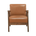Brown Faux Leather Upholstered Accent Chair 1Pc Seat Cushion Solid Rubberwood Frame Living Room Furniture Brown Primary Living Space Rubberwood Solid Wood