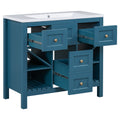 36'' Bathroom Vanity With Resin Sink Combo, Solid Wood Frame Bathroom Storage Cabinet, Freestanding Vanity Set With 5 Drawers& Soft Closing Doors Same As N710S136001C Blue Bathroom Solid Wood Mdf Resin