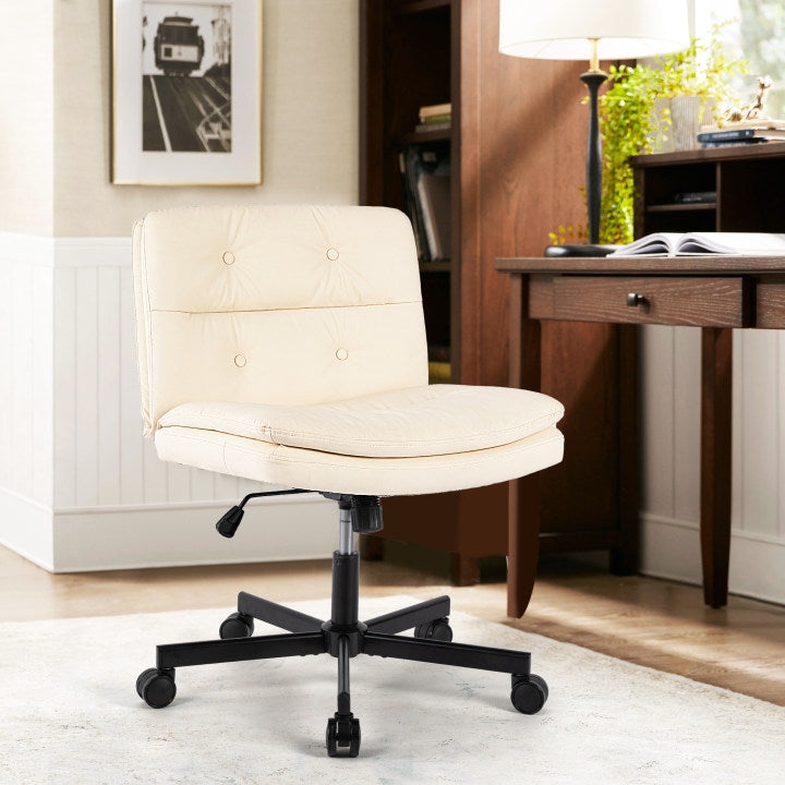 Large Size Swivel Home Office Desk Chair Armless Office Room Chair Caster Wood Beige Primary Living Space Foam Dry Clean American Design,Casual,Contemporary,Minimalist,Modern Handle Office Chairs Solid Back Foam Adjustable Height Leather