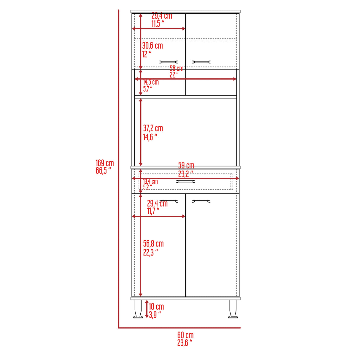 Bay Area Pantry, Two Door Cabinets, One Drawer, Four Adjustable Metal Legs Gray Kitchen Modern Melamine Engineered Wood