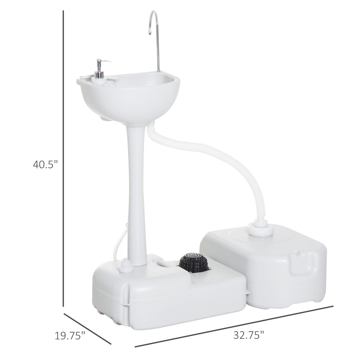 Kleankin Portable Camping Sink, Handwashing Station Basin With 4.5 Gallon Tank, 6.3 Gallon Recovery Tank, Rolling Wheels & Soap Dispenser For Rv, Outdoor Events, Gatherings, Hdpe, White Grey Plastic