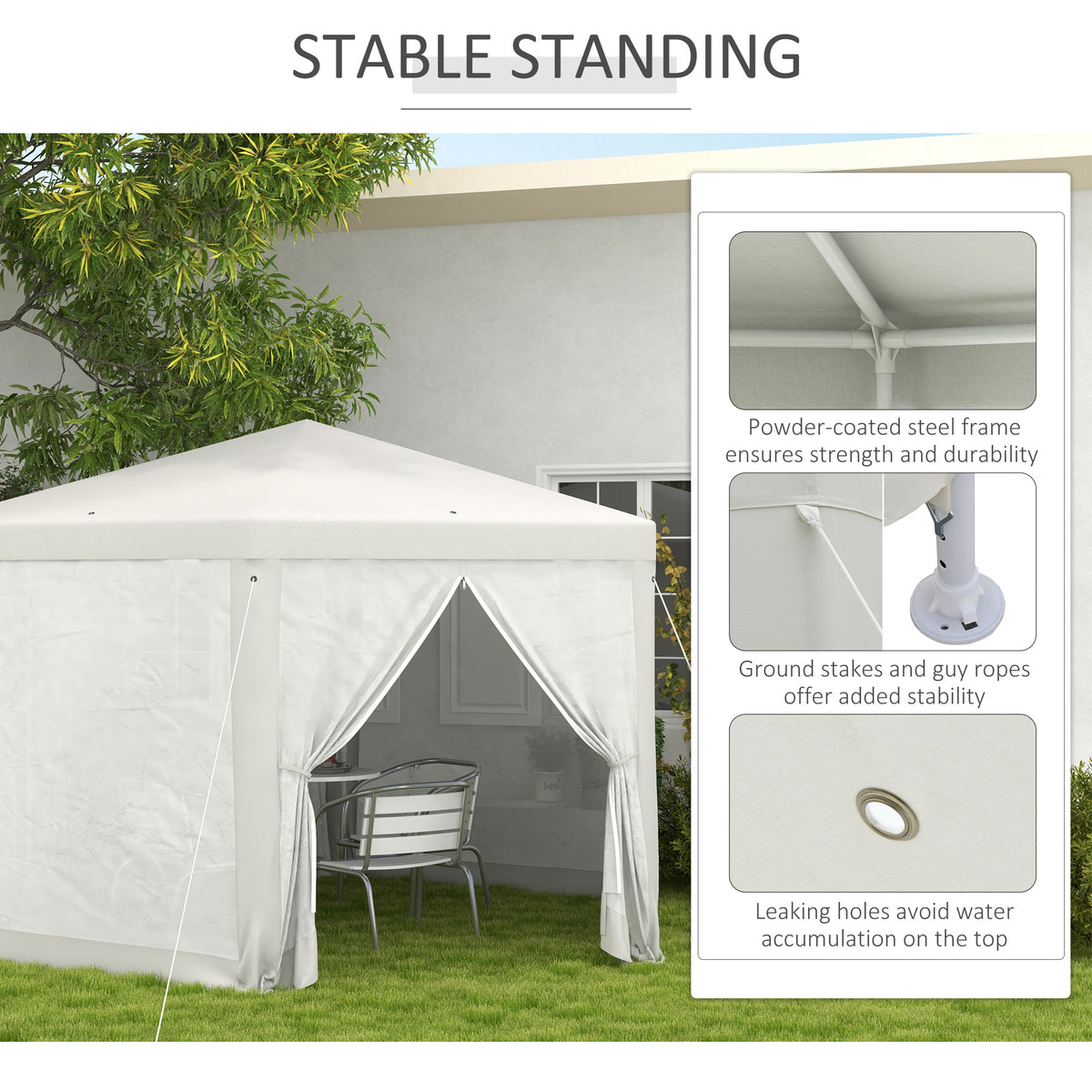 Outsunny 13' X 11' Outdoor Party Tent, Hexagon Sun Shade Shelter Canopy With Protective Mesh Screen Sidewalls, Ropes & Stakes, Cream White White Steel