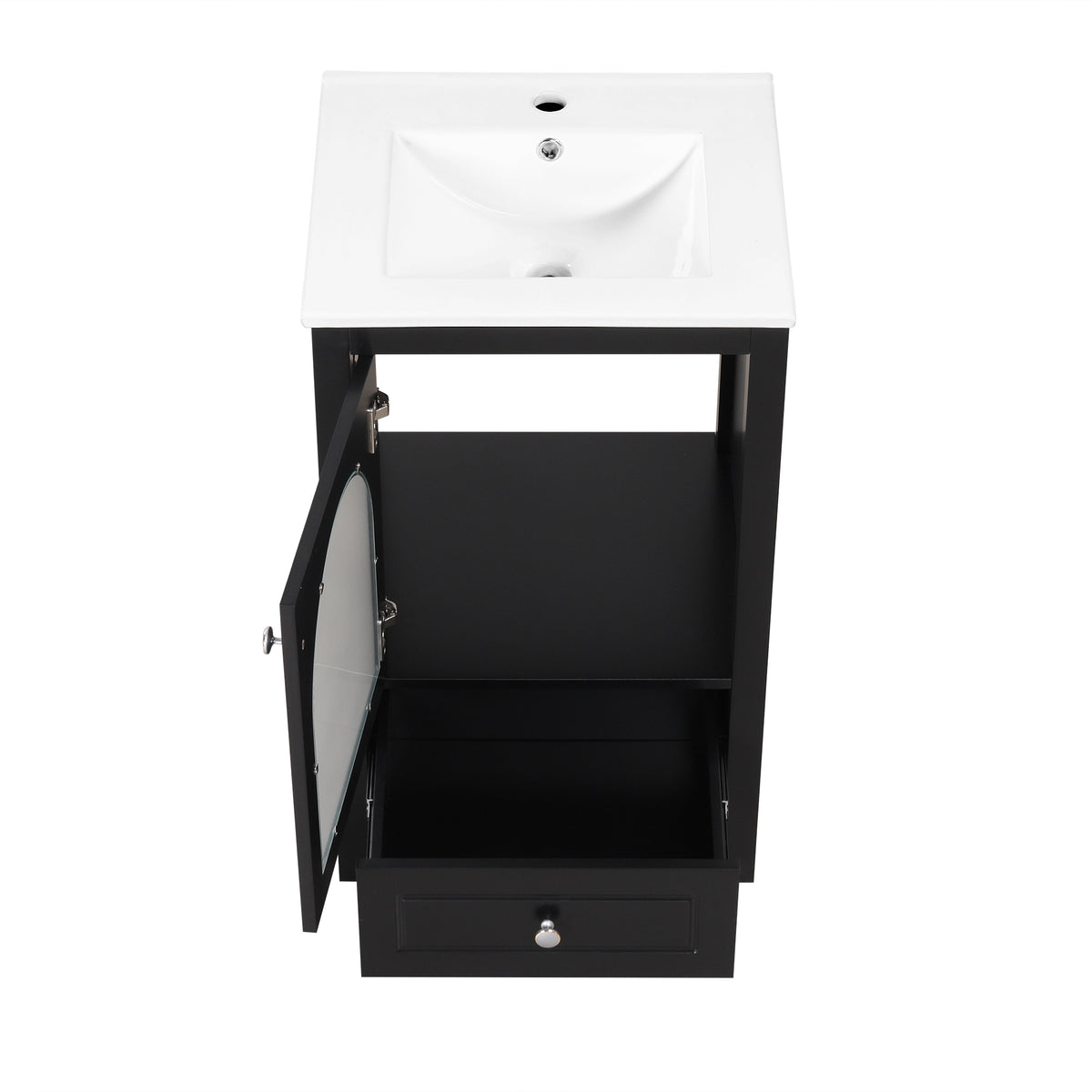 20" Bathroom Vanity With Sink, Bathroom Cabinet With Soft Closing Glass Door, A Drawer, Black Black Mdf