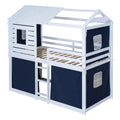 Twin Size Bunk Wood House Bed With Tent, Blue White Twin Blue Solid Wood Mdf