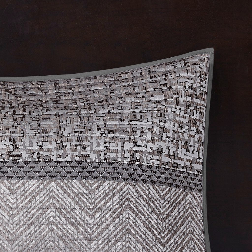 6 Piece Reversible Jacquard Quilt Set With Throw Pillows Grey Taupe King Cal King Grey Taupe Cotton