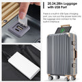 1Pc 24In Aluminum Frame Luggage With Usb Port, Vacation Carry On Suitcase With Spinner Wheels And Tsa Lock, Travel Trolley Case For Short Business Trips, Beach Holidays, Dark Grey Dark Gray Abs Pc
