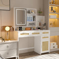 Makeup Vanity With Lights In 3 Colors & Openable Mirror, Vanity Desk With 4 Drawers & 1 Cabinets & Shelves, Vanity Table Rattan Vanity Dresser, For Bedroom Sliding White Drawer 3 Drawers Bedroom Extra Deep Drawers Mdf