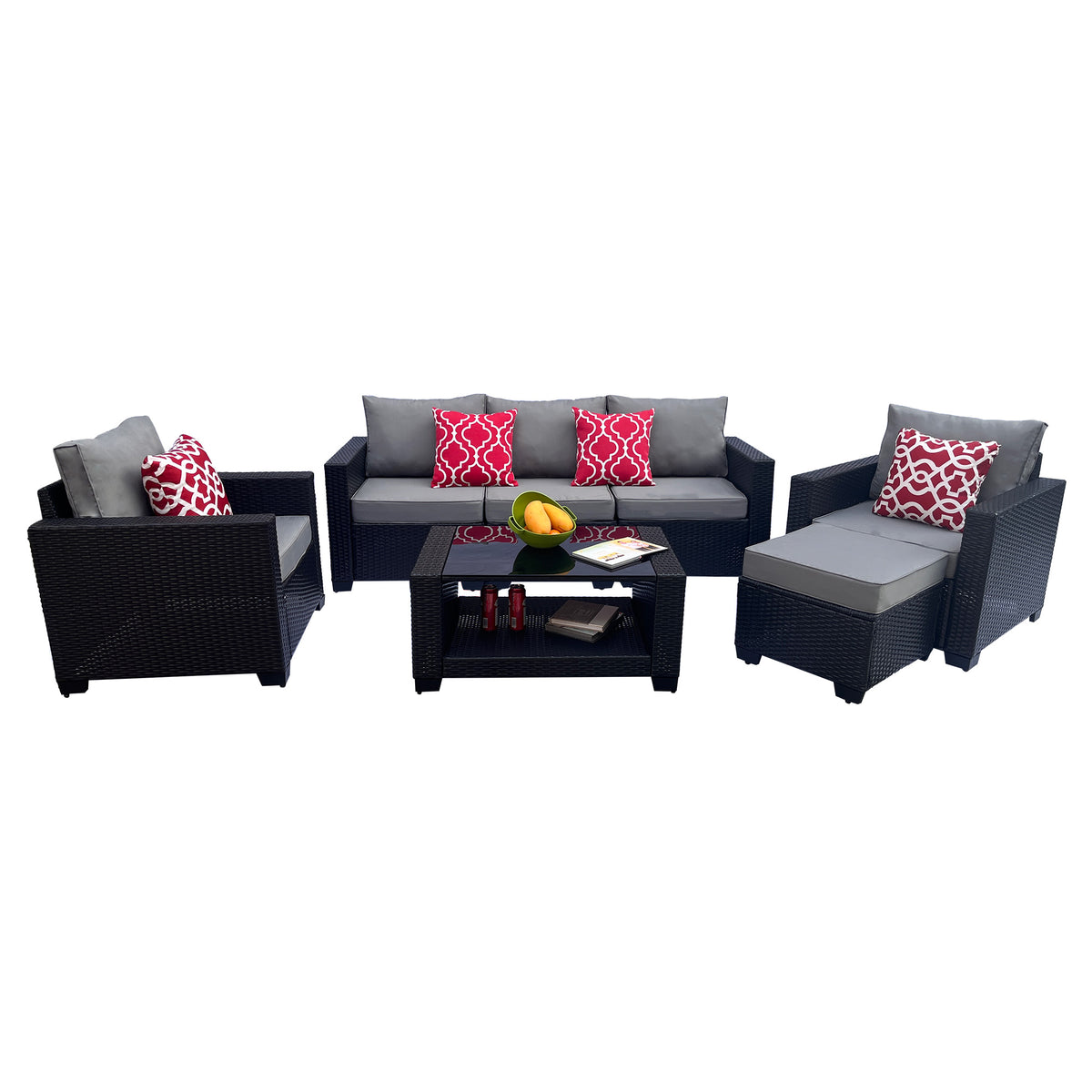 Outdoor Garden Patio Furniture 7 Piece Pe Rattan Wicker Cushioned Sofa Sets And Coffee Table, Patio Furniture Set Outdoor Couch Outdoor Couch Patio Furniture Outdoor Sofa Patio Couch Yes Complete Patio Set Gray Seats 6 Weather Resistant Frame Water