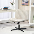 Homcom Wide Office Chair, Armless Office Desk Chair, Computer Fabric Vanity Chair With Adjustable Height, Beige Beige Polyester