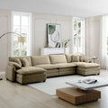 Over Size U Shape Corduroy Sofamodern Upholstered 4 Seater Sofa With 2 Ottomans, Premium Soft Corduroy Fabric Sofa Camel Corduroy 4 Seat