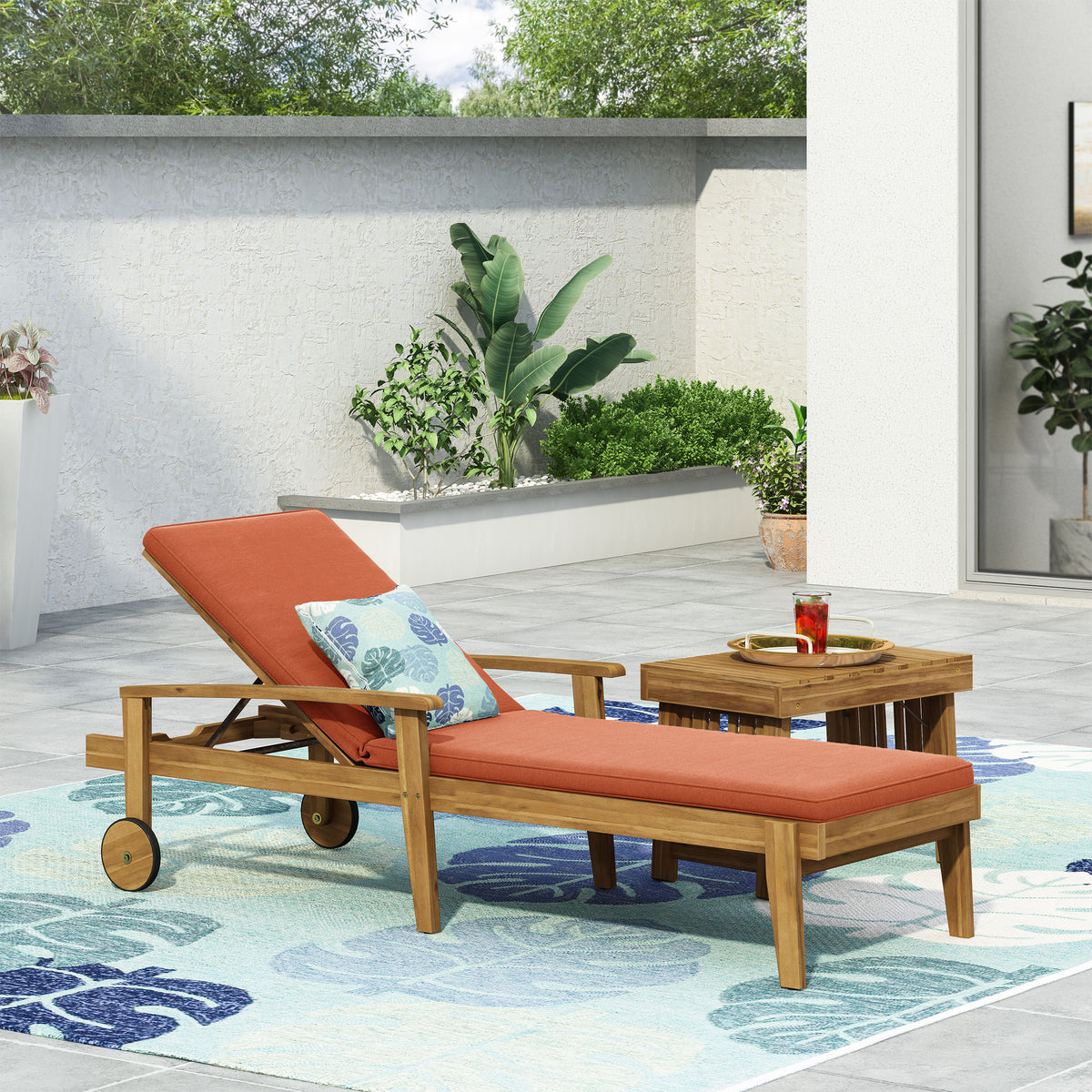 Jason Chaise Lounge Orange Wood Fabric