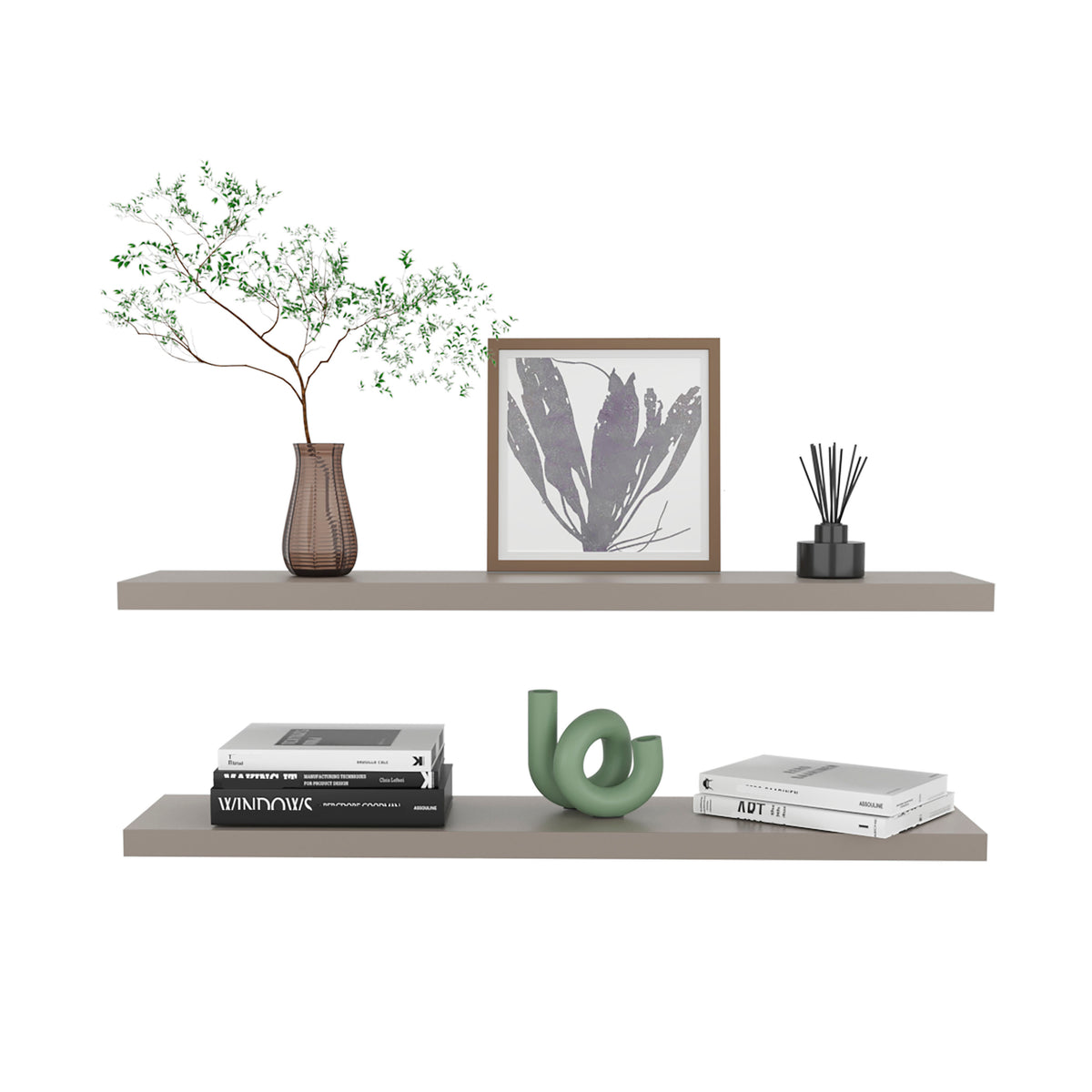 Ecco 47" Wide Floating Shelves Set Of 2, Shelves For Wall Decor For Bedroom, Bathroom Storage Shelves, Book Shelves For Living Room 2 Or Less Taupe Horizontal Primary Living Space Modern Wall