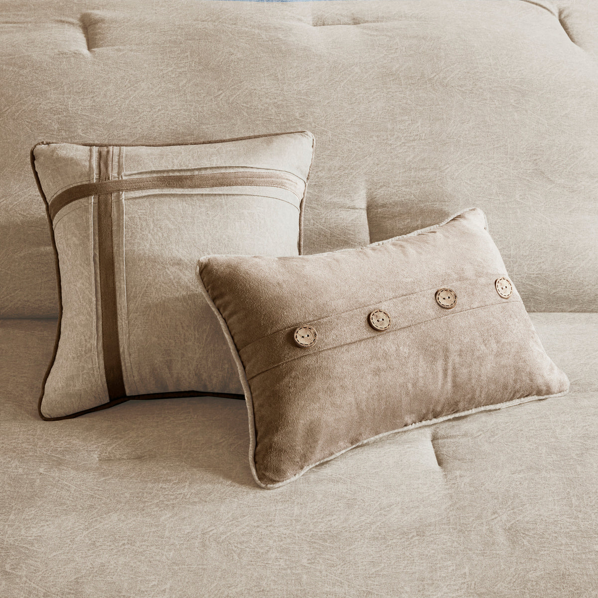 7 Piece Faux Suede Comforter Set Tan King King Tan Polyester