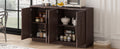 Vintage Distressed 4 Door Sideboard With Adjustable Shelves And Geometric Pattern For Dining Room, Kitchen And Living Room Espresso Espresso Solid Wood Mdf