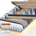 King Floating Bed Frame With Led Light And Charging Station Upholstered Platform Bed Frame King Size With Headboard And Hidden Storage Space, No Box Spring Needed, Blue Box Spring Not Required King Blue Geometry Metal Bedroom Bed Frame Velvet Velvet