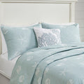 4 Piece Cotton Reversible Embroidered Quilt Set With Throw Pillow Aqua Full Queen Full Aqua Cotton