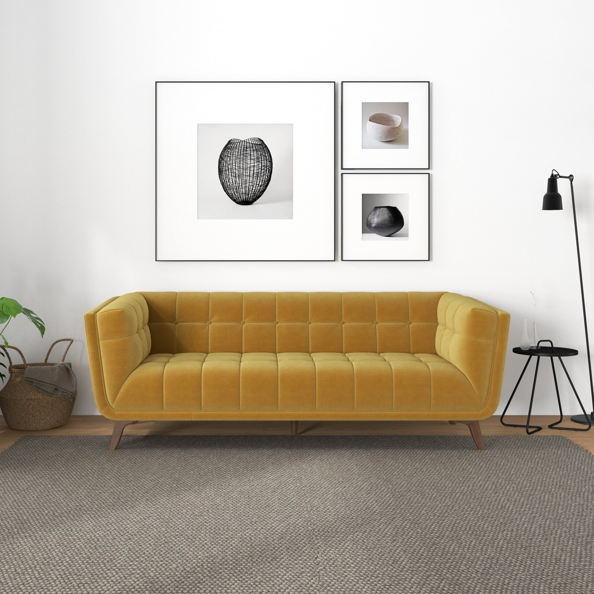 Addison Large Gold Velvet Sofa Gold Brown Velvet Wood Primary Living Space Mid Century Modern Foam Solid Wood,Velvet 3 Seat