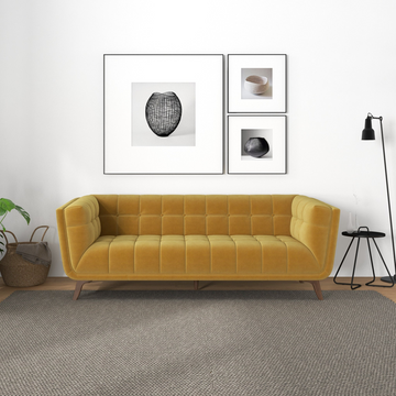 Addison Large Gold Velvet Sofa Gold Brown Velvet Wood Primary Living Space Mid Century Modern Foam Solid Wood,Velvet 3 Seat