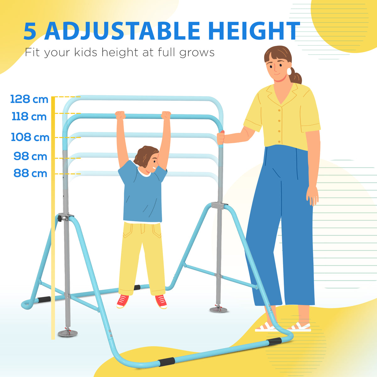 Qaba Folding Gymnastics Bar For Kids With Shock Absorption, Adjustable Gymnastics Horizontal Bar, Gymnastics Kip Bar For Home Use, Green Green Steel