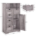5 Drawers Storage Cabinet With Adjustable Shelves, Bathroom Cabinet With Doors, Floor Cabinet For Living Room, Bedroom Or Entryway,Grey Grey Wood