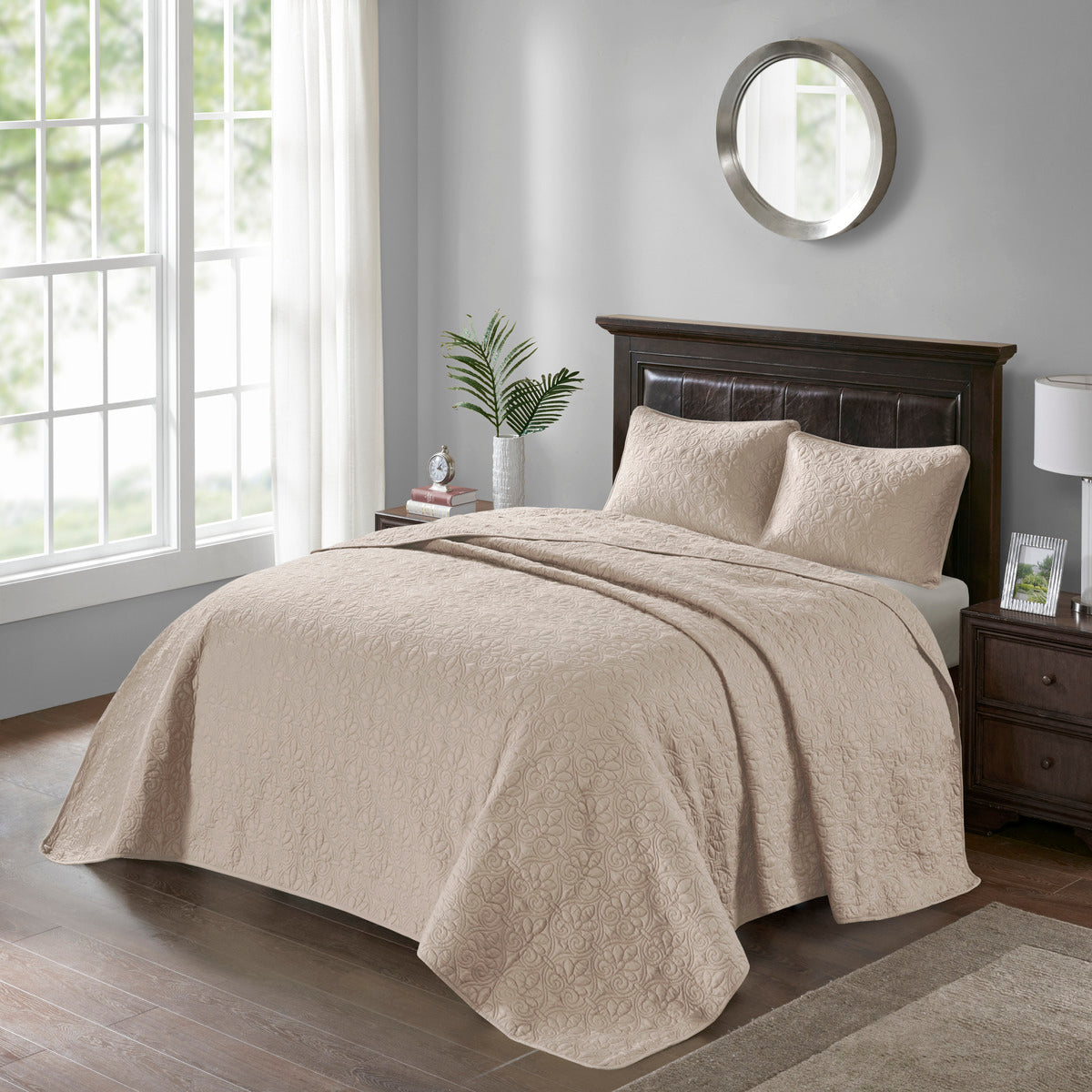 Reversible Bedspread Set Khaki King Khaki Cotton