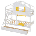 Twin Over Twin Bunk Bed With 2 Drawers, 1 Storage Box, 1 Shelf, Window And Roof White Old Sku:Lt001608Aak Twin White Solid Wood
