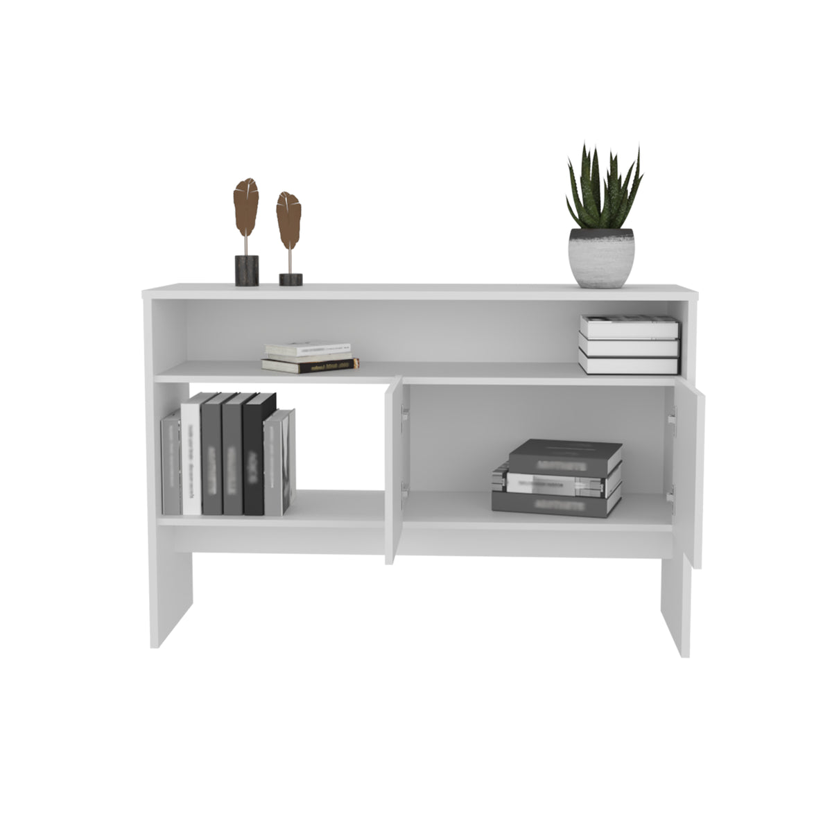 Bellagio 48.7" Wide 2 Tier Narrow Bellagio Console Table With Double Door Cabinet White Modern Particle Board