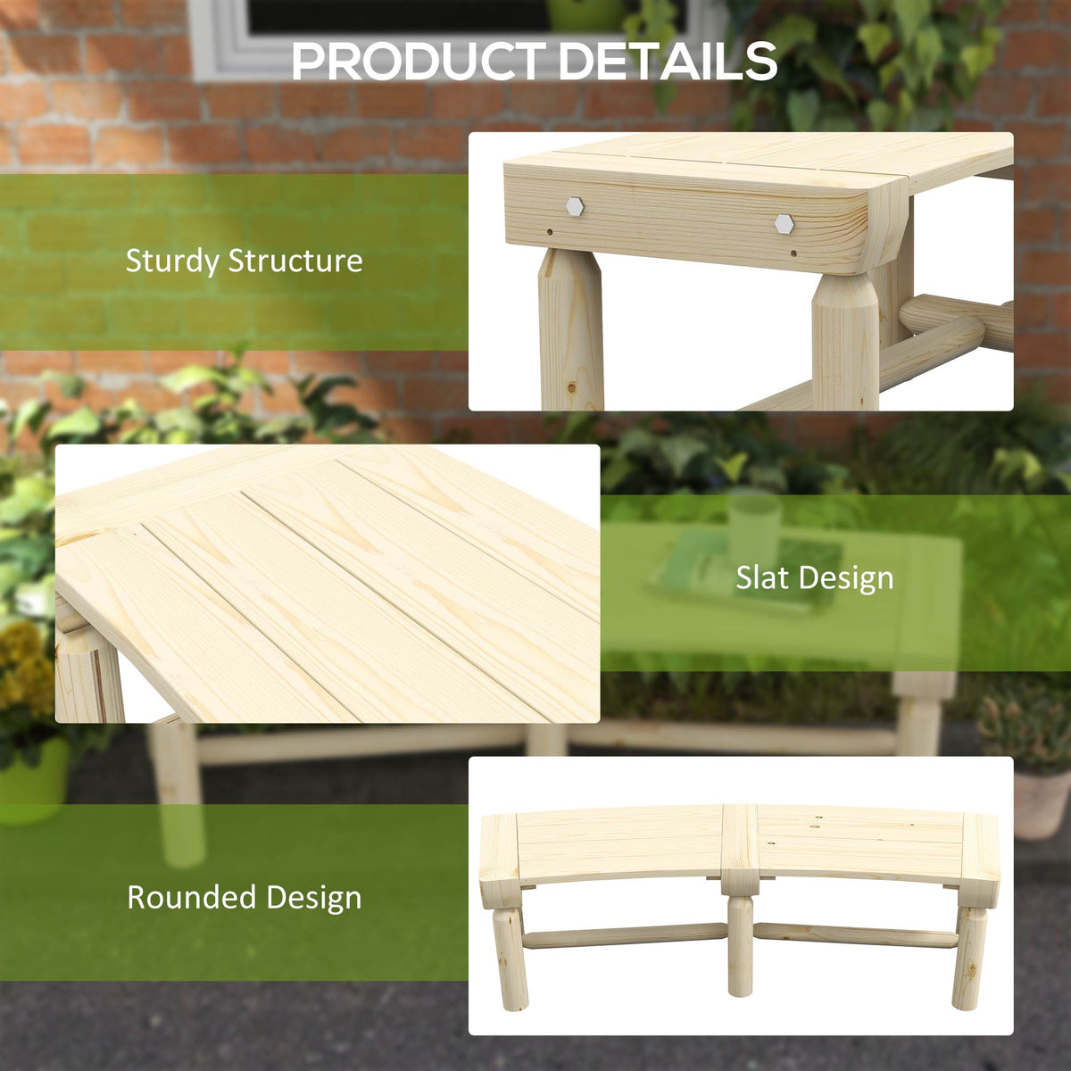 Outsunny Wooden Garden Bench, Semicircular Round Outdoor Tree Bench, Wrap Around Park Bench For Yard, Patio, Deck, Lawn, Natural Natural Wood