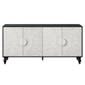 Vintage White Large Faceted Carved And Spliced Doors Combined With Black Frames For Tv Stand Table,Sideboards, Accent Cabinets 1 2 Shelves Black White Mdf