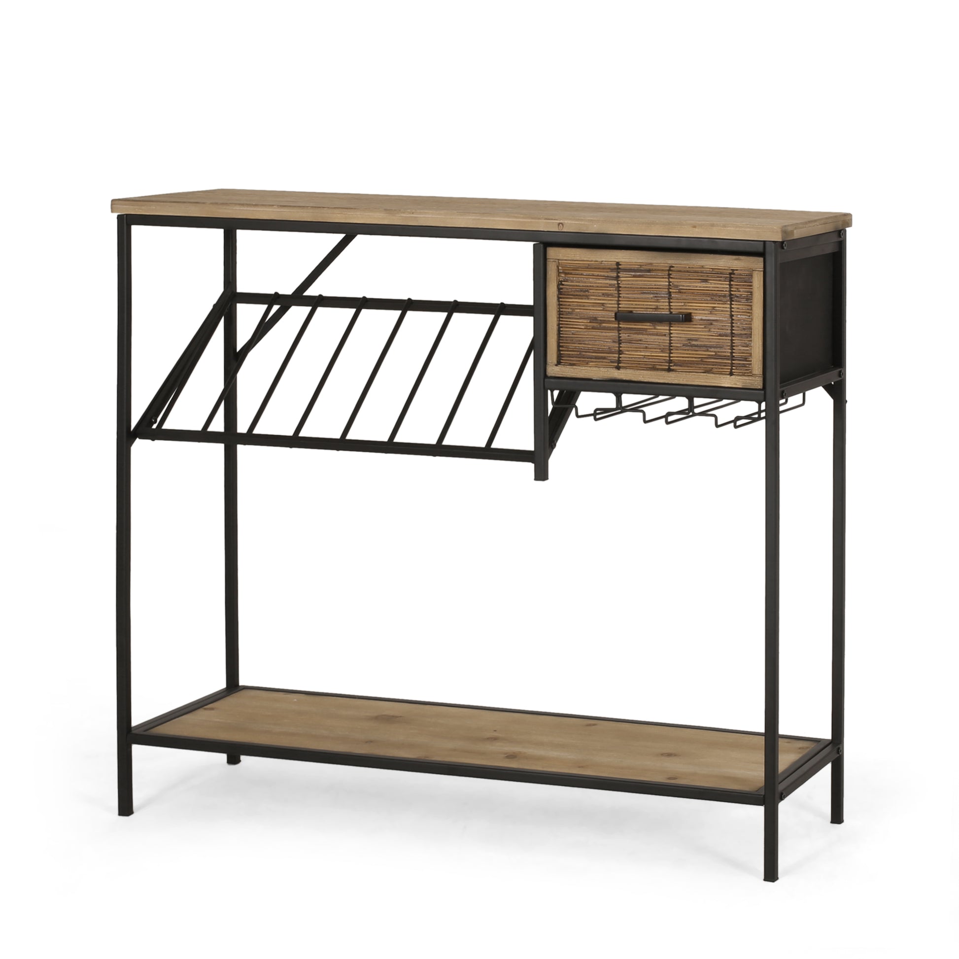 Wine Rack Black Natural Mdf Metal
