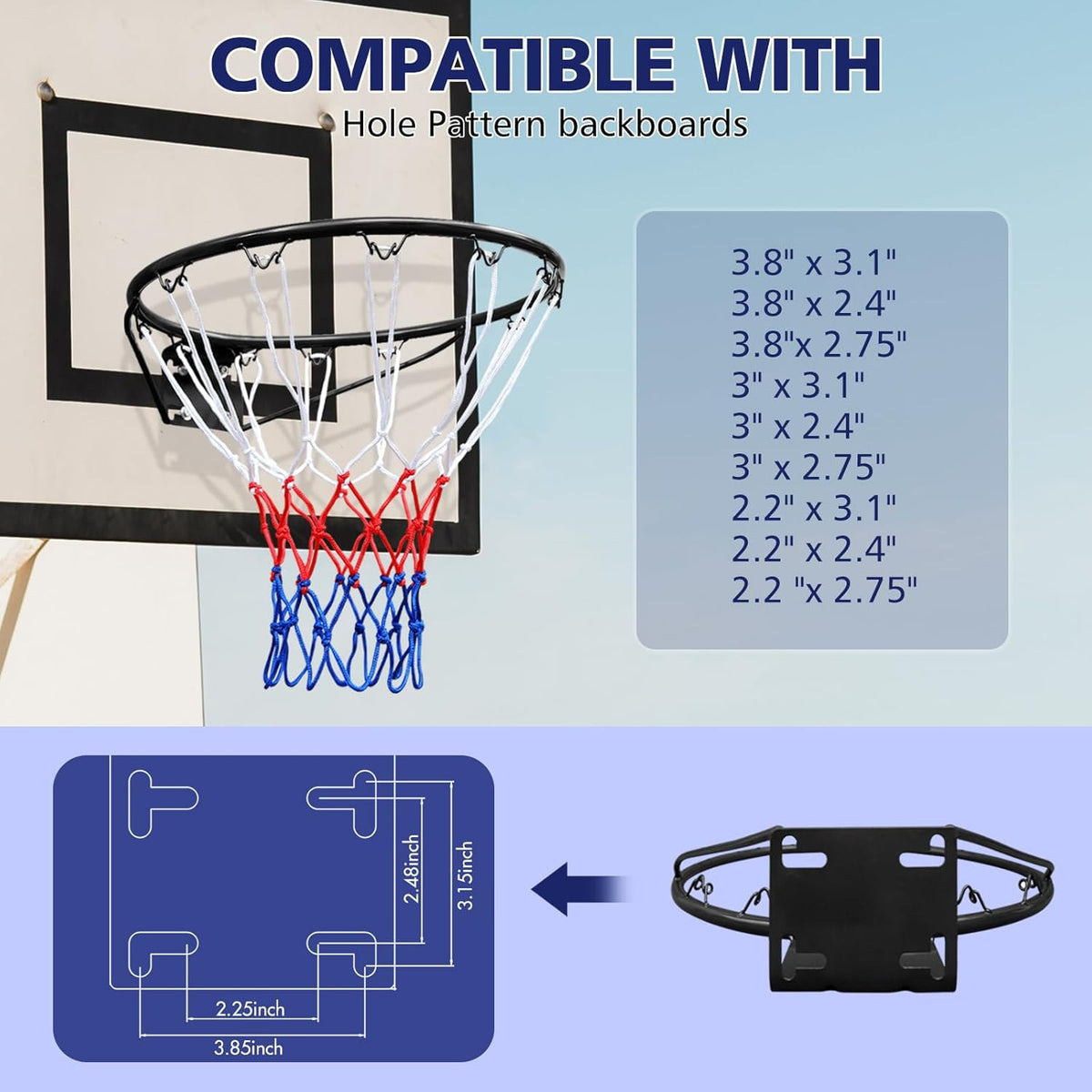 Basketball Rim Replacement Standard 18" Steel Rim Wall Mounted Basketball Goal Hoop With Net For Indoor Outdoor Black Balls Sports Black Iron
