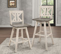 Counter Height Chairs Set Of 2, White Gray 360 Degree Swivel Chair Solid Rubberwood Kitchen Dining Furniture, Divided X Back White Gray Dining Room Rustic Solid Wood