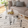 27.56'' Round Nesting Coffee Table Set Of 2, Circular Nesting End Table Set, Round Marble Tabletop, And Sturdy Metal Base For Living Room, Bedroom, White White Round Wood Metal
