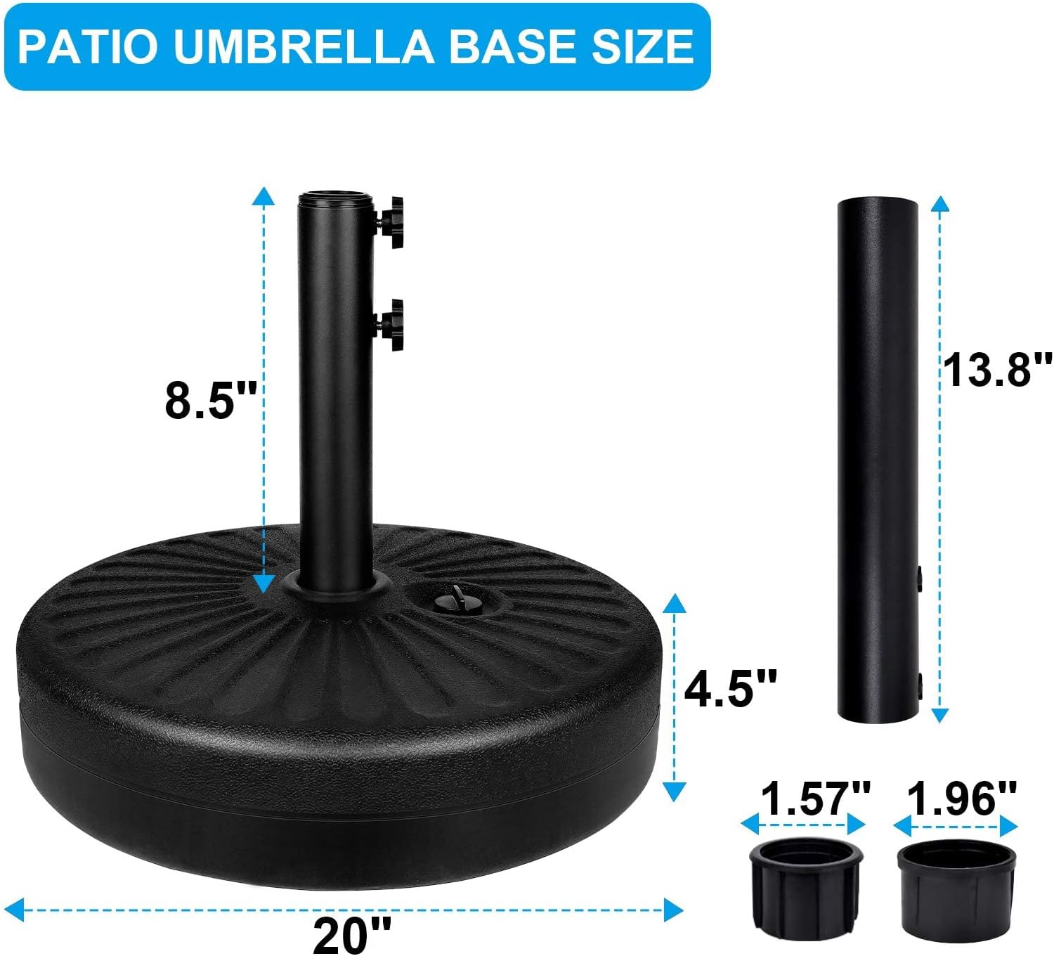 50Lbs 20" Capacity Fillable Patio Umbrella Base For Outdoor Lawn, Garden, Black Round Black Polypropylene
