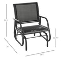Outsunny Porch Glider, Metal Frame Swing Glider Chair Withmesh Fabric, Curved Armrests And Steel Frame For Garden, Poolside, Backyard, Balcony, Black Black Fabric Metal