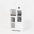 Wooden Floor Cabinet With 2 Glass Doors And 2 Storage Space,White ,Living Room Bathroom Entryway White White Mdf