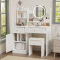 Fashion Vanity Desk With Mirror And Lights For Makeup And Cushioned Chair, Vanity Mirror With Lights And Table Set With 3 Color Lighting Brightness Adjustable,Dressing Table, White Color White 2