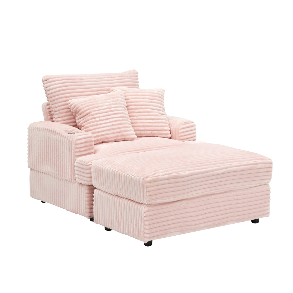 39 Inch Spring Upholstered Armchair And Ottoman Set Comfortable Single Sofa With Cup Holder And Corduroy Fabric, Perfect For Living Room Or Bedroom Pink Corduroy 1 Seat