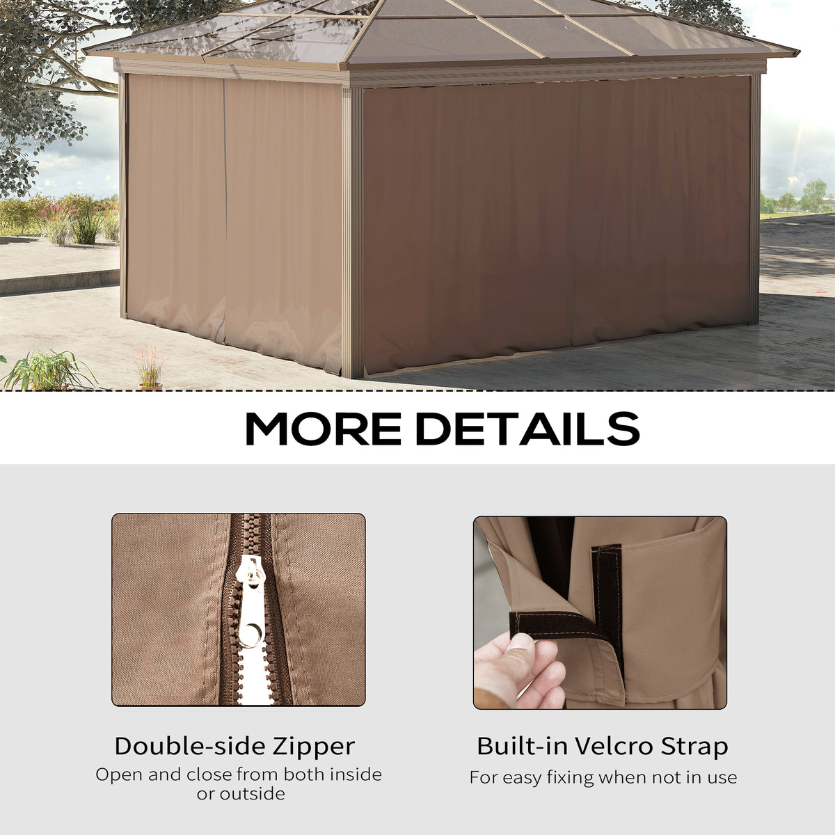 Outsunny 10' X 10' Universal Gazebo Sidewall Set With Panels, Hooks And C Rings Included For Pergolas And Cabanas, Brown Brown Polyester