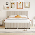 Queen Size Velvet Upholstered Platform Bed With 2 Drawers And 1 Twin Xl Trundle Beige Queen Beige Upholstered