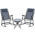 Outsunny 3 Piece Outdoor Rocking Bistro Set, Patio Folding Chair Table Set With Glass Coffee Table For Yard, Patio, Deck, Backyard, Grey Grey Fabric