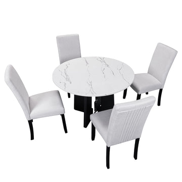 5 Piece Round Dining Table Set, 43 Inch Modern Dining Table And 4 Upholstered Chairs For Dining Room, Kitchen Room, Living Room, Easy Assembly Upholstered Chair Beige White Dining Room American Design,Farmhouse,Mid Century Modern,Modern Round Round