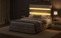 Upholstered Platform Queen Size Hydraulic Storage Bed, Lift Up Storage Bed With Rgb Led Light Headboard, No Box Spring Needed,Velvet,Beige Queen Beige Velvet Wood Metal