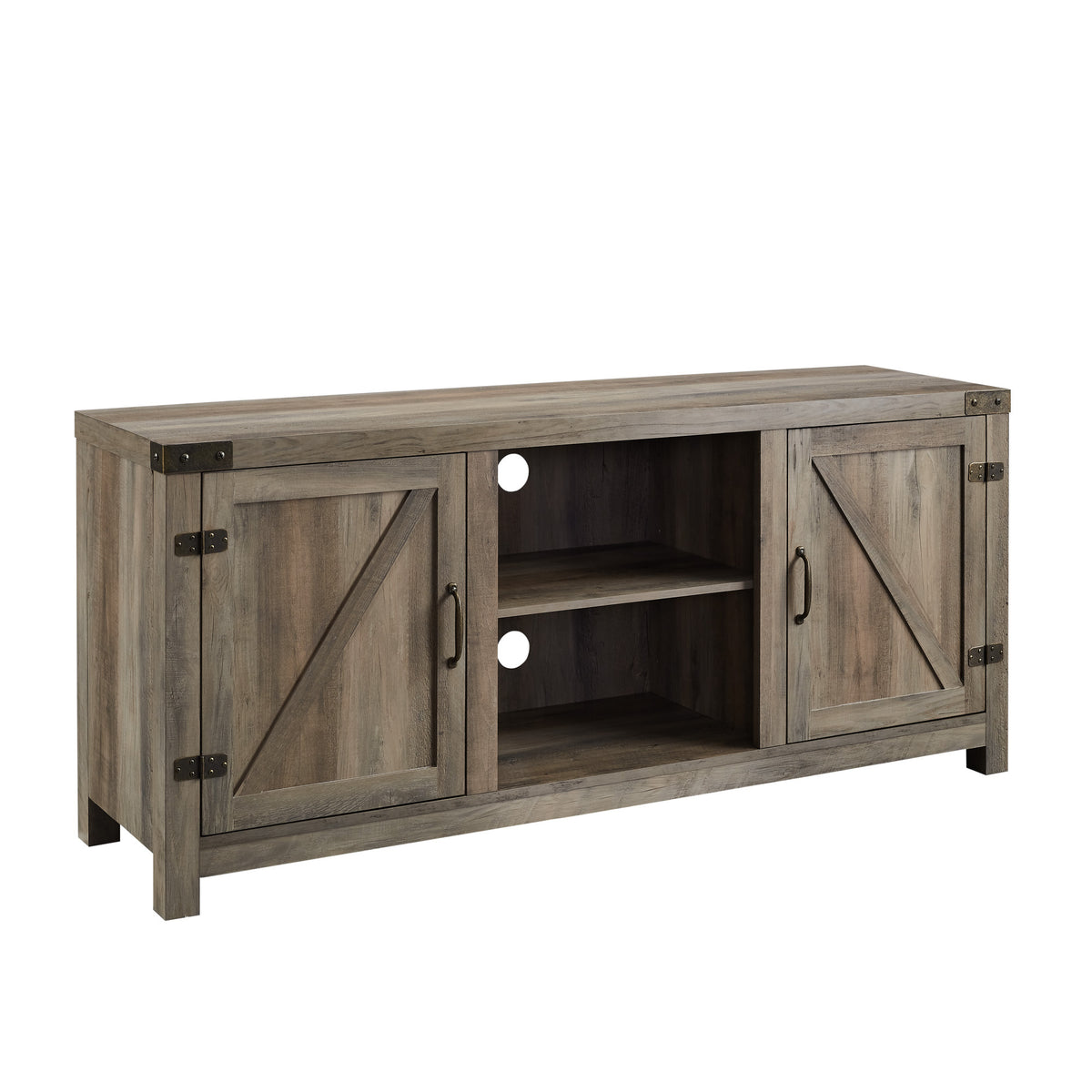 Farmhouse Barn Door Tv Stand For Tvs Up To 65" Grey Wash Gray Wash Mdf